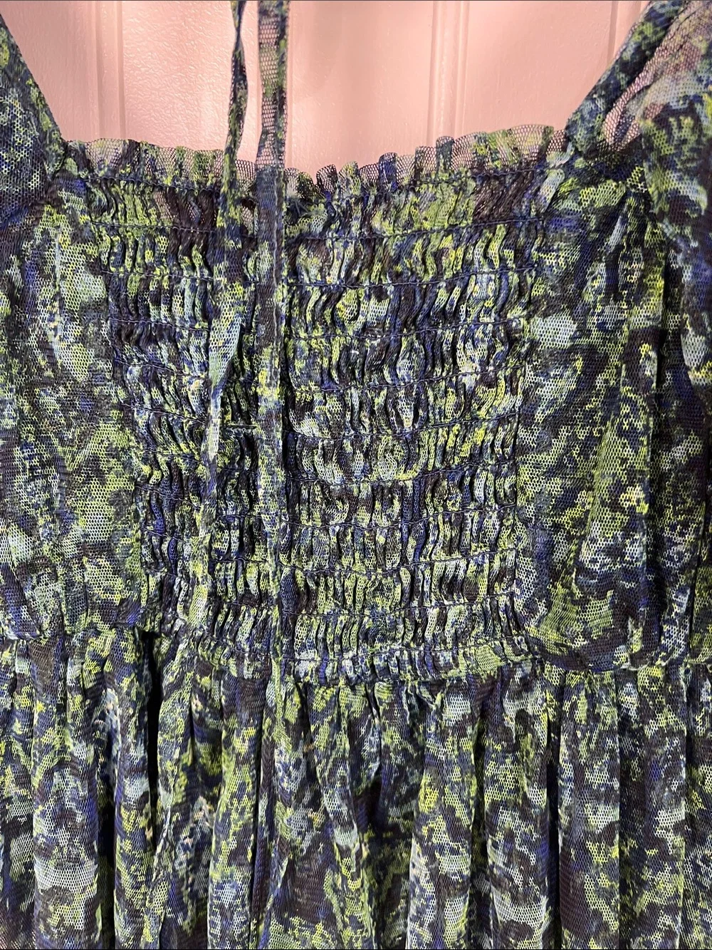 Free People Penelope Smocked Green Top Size  Large